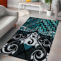 New Zealand Maori Area Rug Poutama Pikorua Turquoise Paua Shell LT05