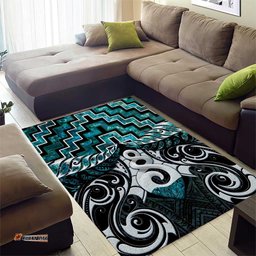 New Zealand Maori Area Rug Poutama Pikorua Turquoise Paua Shell LT05