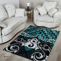 New Zealand Maori Area Rug Poutama Pikorua Turquoise Paua Shell LT05
