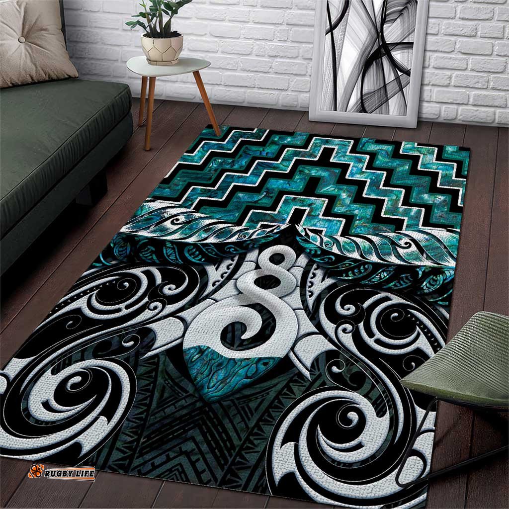 New Zealand Maori Area Rug Poutama Pikorua Turquoise Paua Shell LT05