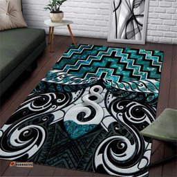 New Zealand Maori Area Rug Poutama Pikorua Turquoise Paua Shell LT05