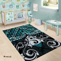 New Zealand Maori Area Rug Poutama Pikorua Turquoise Paua Shell LT05
