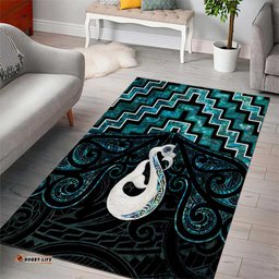 New Zealand Maori Area Rug Poutama Manaia Turquoise Paua Shell LT05