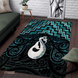 New Zealand Maori Area Rug Poutama Manaia Turquoise Paua Shell LT05