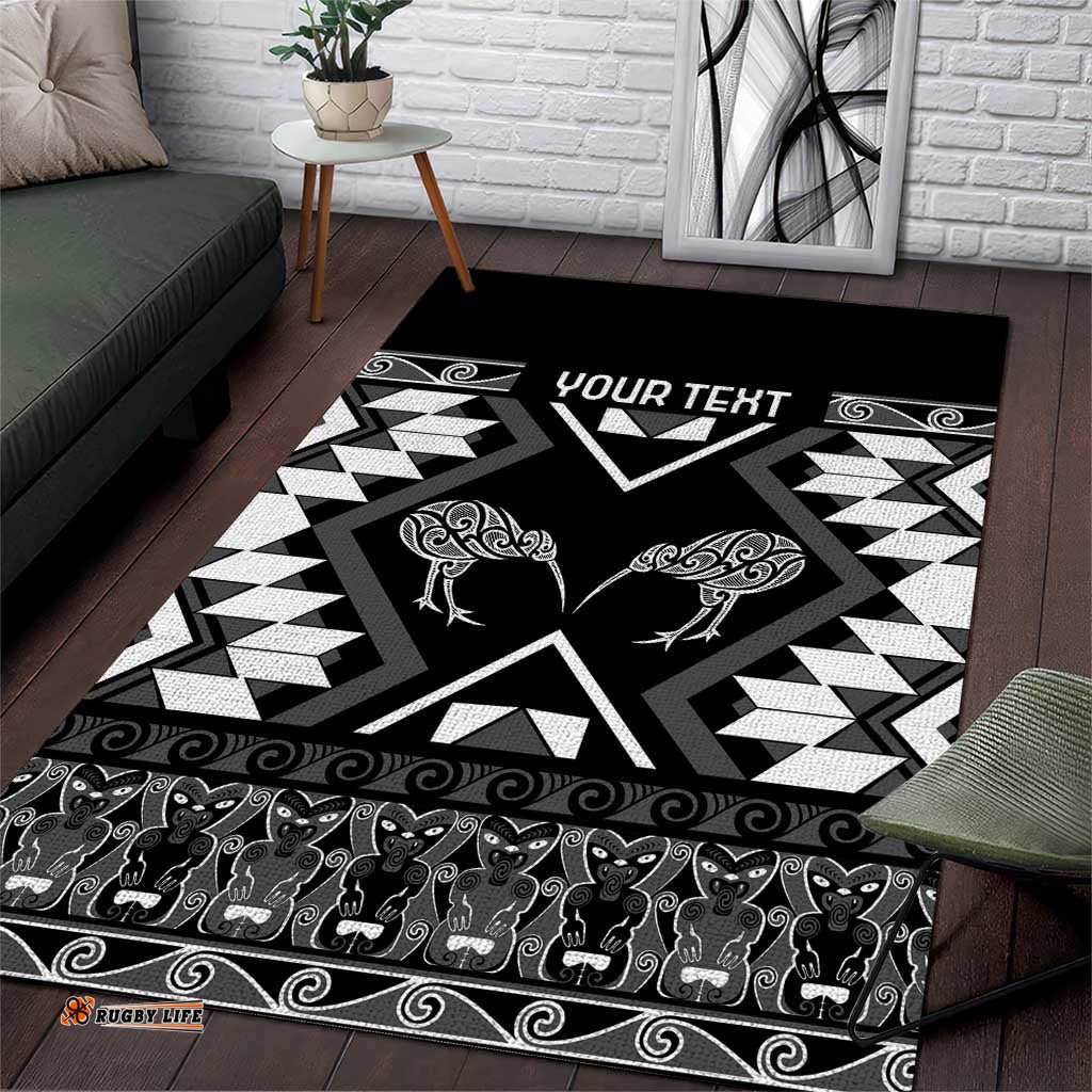 Personalised Taniko Motifs Aotearoa Area Rug Waitangi Kowhaiwhai Kiwi - Monochrome LT7