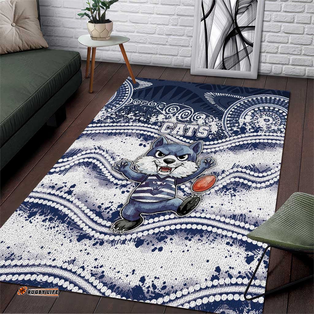 Geelong Navy Area Rug Playful Cat Kicking Ball DT05