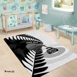 New Zealand Silver Fern Curling Personalised Area Rug Aotearoa Kiwi Ponga Black White Version LT14