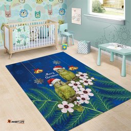New Zealand Kakapo Christmas Area Rug Owl Parrot Santa Sliver Fern Manuka - Blue LT14