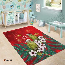 New Zealand Kakapo Christmas Area Rug Owl Parrot Santa Sliver Fern Manuka - Red LT14