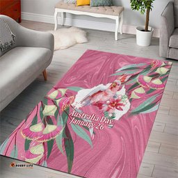 Pink Cockatoo Australia Day Area Rug Proud To Be An Aussie Opal Eucalyptus Blossoms LT14