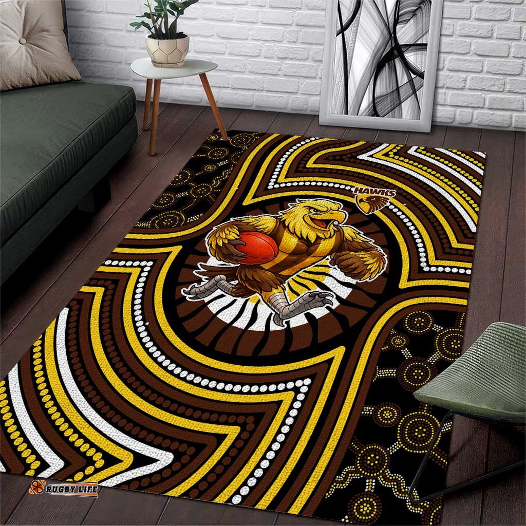Hawthorn Hawks Area Rug Indigenous Monochrome Dot Art Mascot Style TS04