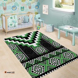 Green Taniko Pattern Aotearoa Area Rug Niho Taniwha Mix Poutama LT14