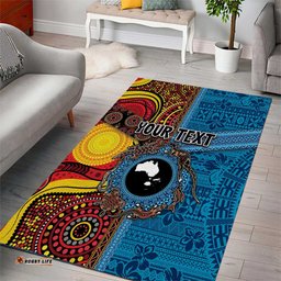 Personalised Australia and Fiji Together Area Rug Tribal Palm Tree with Tapa and Aboriginal Animals Half Style LT03