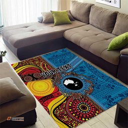 Personalised Australia and Fiji Together Area Rug Tribal Palm Tree with Tapa and Aboriginal Animals Half Style LT03