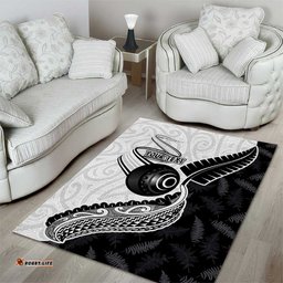 Personalised Aotearoa Lawn Bowls Area Rug Maori and Silver Fern Half Style LT03