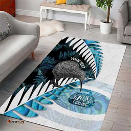 New Zealand Silver Fern Curling Personalised Area Rug Aotearoa Kiwi Ponga Paua Shell Version LT14