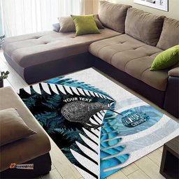 New Zealand Silver Fern Curling Personalised Area Rug Aotearoa Kiwi Ponga Paua Shell Version LT14