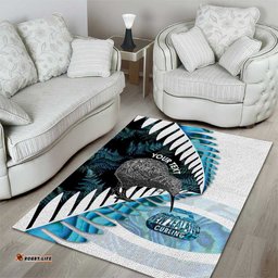 New Zealand Silver Fern Curling Personalised Area Rug Aotearoa Kiwi Ponga Paua Shell Version LT14