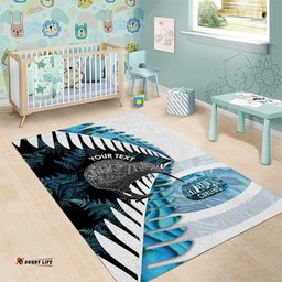 New Zealand Silver Fern Curling Personalised Area Rug Aotearoa Kiwi Ponga Paua Shell Version LT14