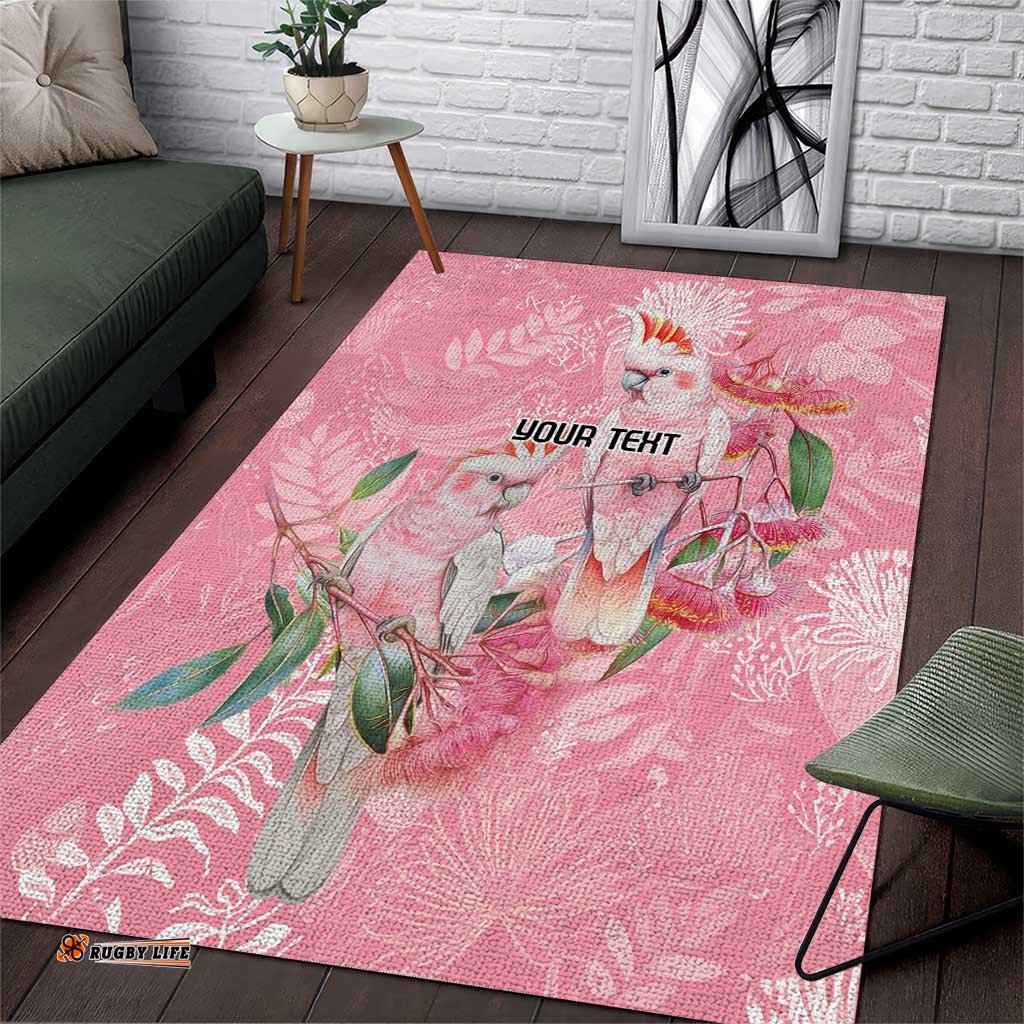 Personalised Galah Cockatoo Eucalyptus Flowers Area Rug Australian Breast Cancer Spirit LT9
