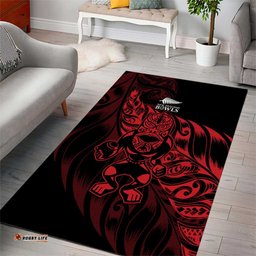 New Zealand Lawn Bowls Area Rug Red Maori Warrior Tribal Silver Fern LT9