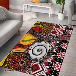 Personalised Aotearoa and Australia Together Area Rug Koru and Kangaroo - Taniko with Aboriginal Motif LT03