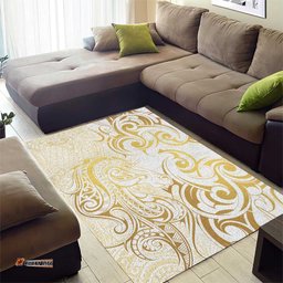 Gold And White Aoteara Horse Racing Area Rug NZ Maori Pattern LT14