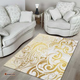 Gold And White Aoteara Horse Racing Area Rug NZ Maori Pattern LT14