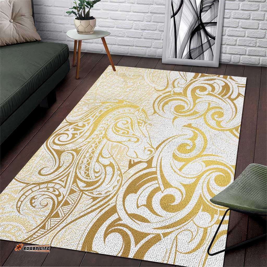 Gold And White Aoteara Horse Racing Area Rug NZ Maori Pattern LT14