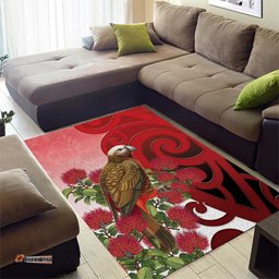 New Zealand Parrot Kaka Area Rug Maori Koru With Pohutukawa Flowers LT05