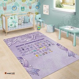 Epilepsy Awareness Alphabet Area Rug Purple Ribbon Butterfly Cute Style DT05
