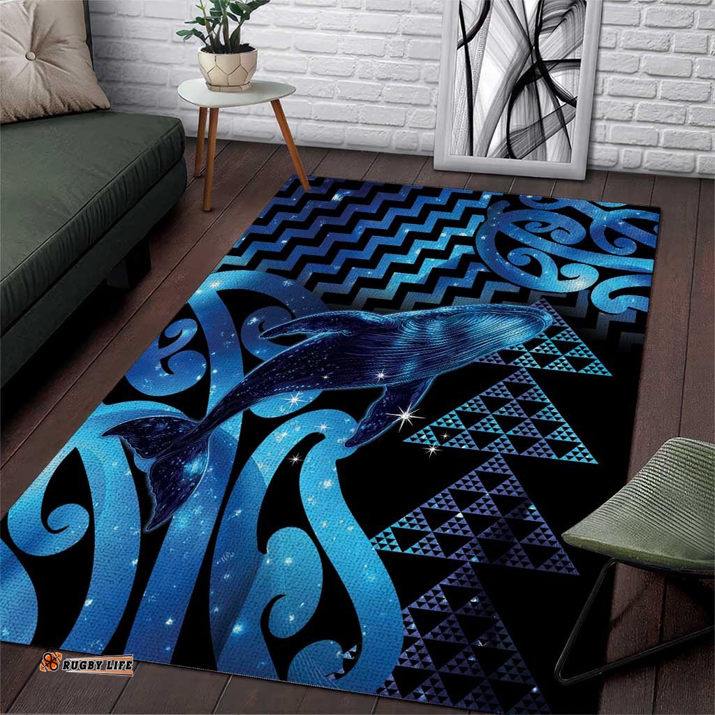 Humpback Whale Matariki New Zealand Area Rug NZ Maori Paikea Poutama Luxury Blue LT14