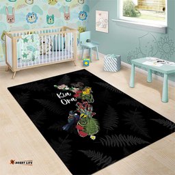 Kia Ora New Zealand Floral Area Rug Black LT7