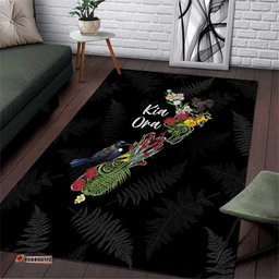 Kia Ora New Zealand Floral Area Rug Black LT7