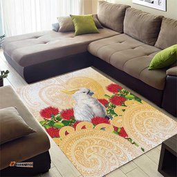 New Zealand Aotearoa Cockatoo Area Rug Maori Pattern With Pohutukawa Flowers LT05