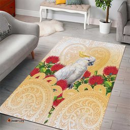 New Zealand Aotearoa Cockatoo Area Rug Maori Pattern With Pohutukawa Flowers LT05