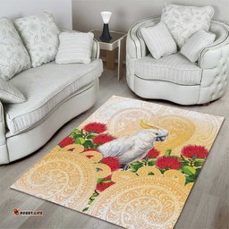 New Zealand Aotearoa Cockatoo Area Rug Maori Pattern With Pohutukawa Flowers LT05