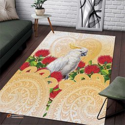 New Zealand Aotearoa Cockatoo Area Rug Maori Pattern With Pohutukawa Flowers LT05