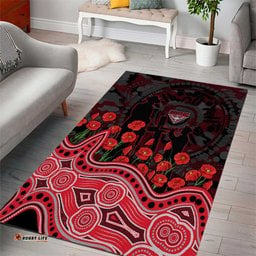 Essendon Bombers ANZAC Day Area Rug Indigenous Dot Art with Poppy Flower Tribute TS04