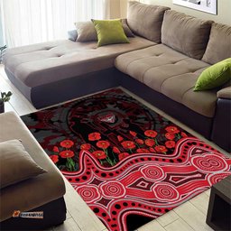 Essendon Bombers ANZAC Day Area Rug Indigenous Dot Art with Poppy Flower Tribute TS04