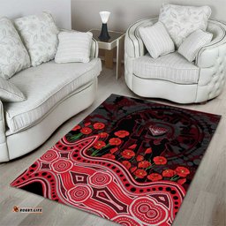 Essendon Bombers ANZAC Day Area Rug Indigenous Dot Art with Poppy Flower Tribute TS04