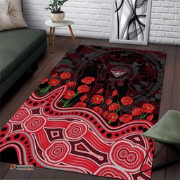 Essendon Bombers ANZAC Day Area Rug Indigenous Dot Art with Poppy Flower Tribute TS04