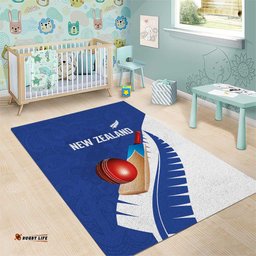 New Zealand Cricket Area Rug Kiwi Birds Haka Dance Blue Fern Sporty Style LT03
