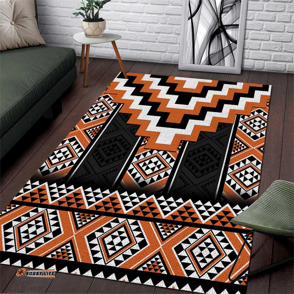 Orange Taniko Pattern Aotearoa Area Rug Niho Taniwha Mix Poutama LT14