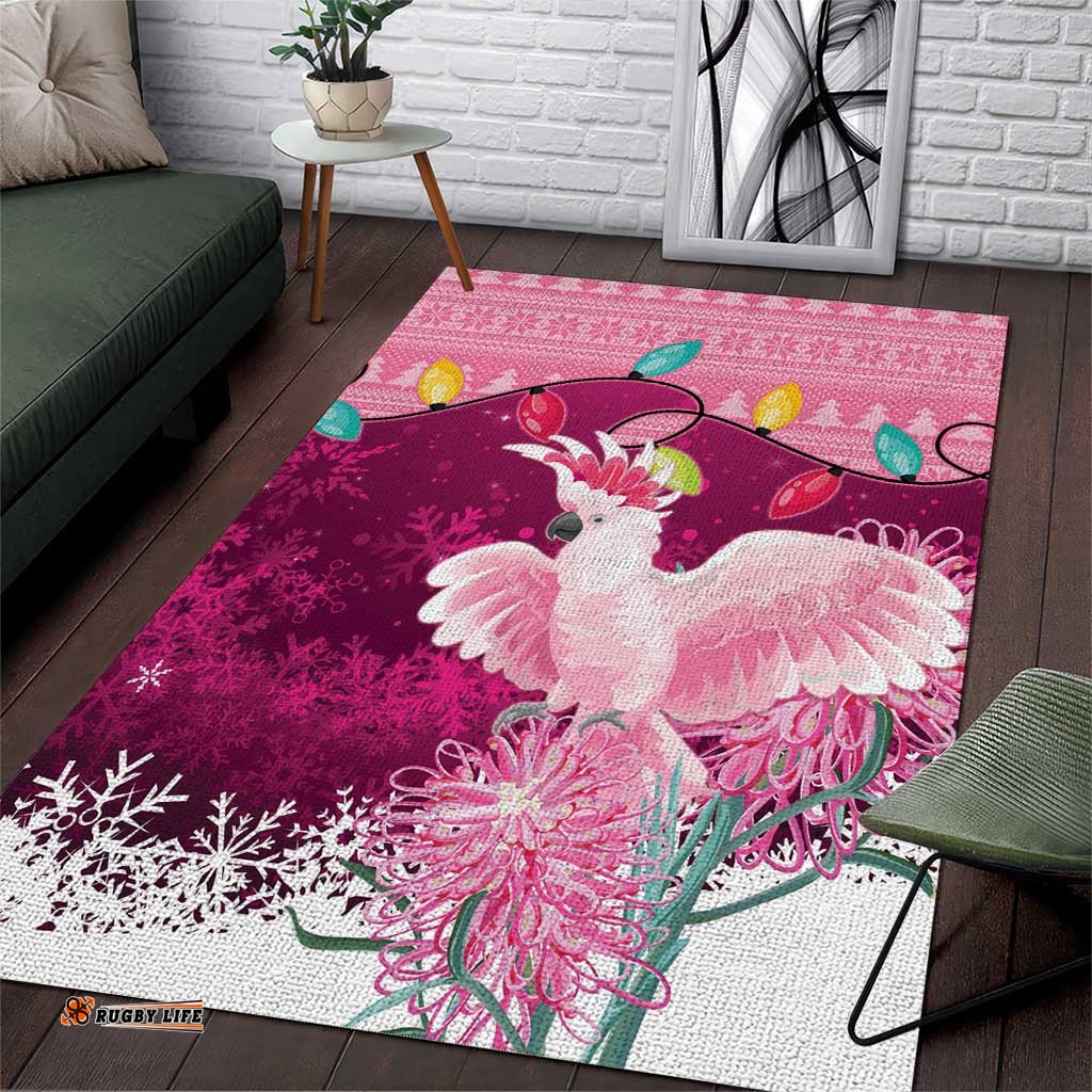 Pink Cockatoo Australia Christmas Area Rug Grevillea Eucalyptus Blossoms LT14