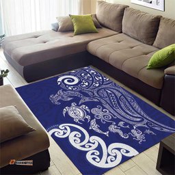 New Zealand Sea Animals with Maori Tribal Tattoo Area Rug Blue Color LT03