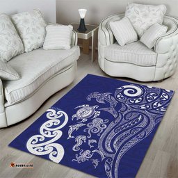 New Zealand Sea Animals with Maori Tribal Tattoo Area Rug Blue Color LT03