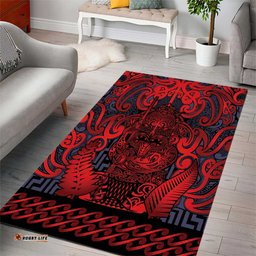 New Zealand Taiaha Maori Area Rug Whero Minimalist Silver Fern Tukutuku Motif LT9