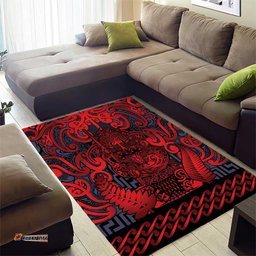 New Zealand Taiaha Maori Area Rug Whero Minimalist Silver Fern Tukutuku Motif LT9