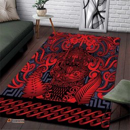 New Zealand Taiaha Maori Area Rug Whero Minimalist Silver Fern Tukutuku Motif LT9